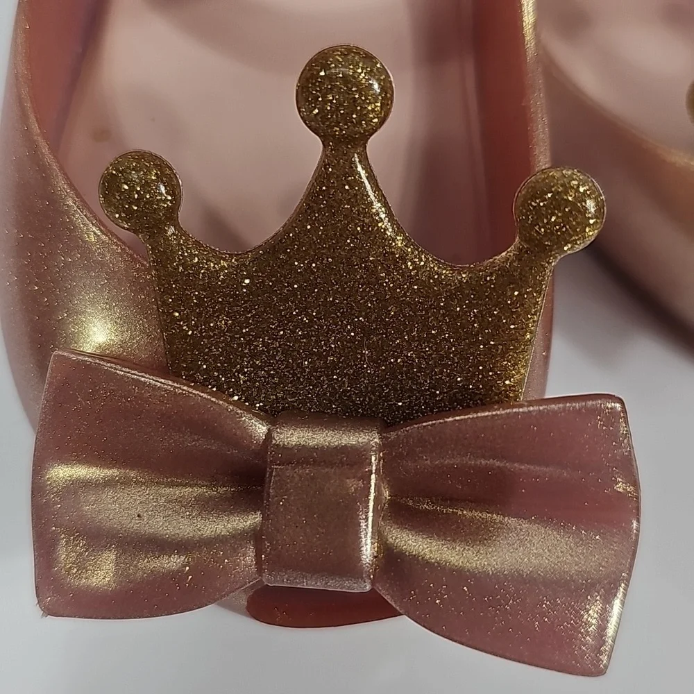 NWOT Mini Melissa Ultragirl Princess Me Pink Jelly Shoes 6 Bow Crown Slip On